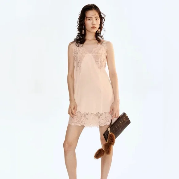 H&M Light Beige Lace Slip Mini Dress - Picture 2 of 9